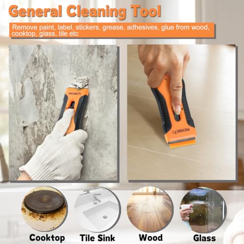 REXBETI Razor Blade Scraper Tool Set 2 - Heavy Duty Glass & Paint Remover