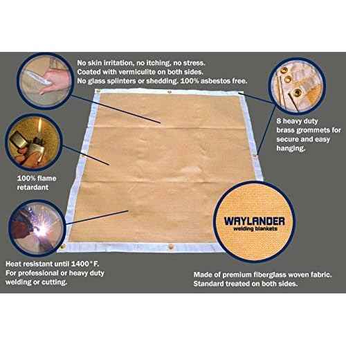 Waylander Svalinn Fiberglass Welding Blanket ? Flame Retardant Fabric Up to 1400¡ÆF; Heavy Duty Double-Sided Vermiculite Treated Fiberglass for Less Shed and Fierce Spark Protection (3' x 3', YELLOW)