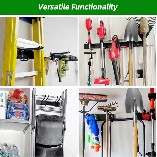 PIYILO 48 Inch Double-Layer Garage Tool Organizer Wall Mount with 6 Hooks