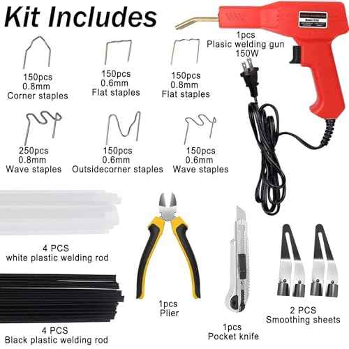 150W Upgraded Plastic Welder Kit,1000PCS Hot Stapler Welding Machine Car Bumper Repair Kit,2 in 1 Plastic Welder Soldering Gun with Weld Rods,6 Types Staples for Bumper/Kayak/Plastic Product Repairs