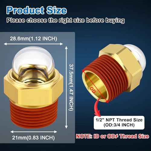 Fanovo Set Of 1 Dome Oil Sight Glasses£¬1/2'' NPT Brass Surper Transparent Dome Oil Sight Plug Sanitary Sight Window for Tanks, Air Compressors, Pumps, Piping System, Automotive Industries lab Equipmen