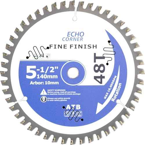 5-1/2-Inch (10mm Arbor) Circular Saw Blade 48-Tooth, Carbide TCT Fine Cut Fine Finish Crosscut Framing Ripping Wood Plywood MDF Plastic Veneer Lumber Laminate