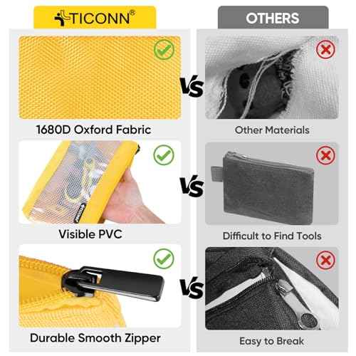 TICONN Tool Pouch, 1680D Oxford Small Tool Bag, Tool Pouches with Zipper, Clear Utility Bag Zipper Pouch for Tool Organizers and Storage (9PK Combo)