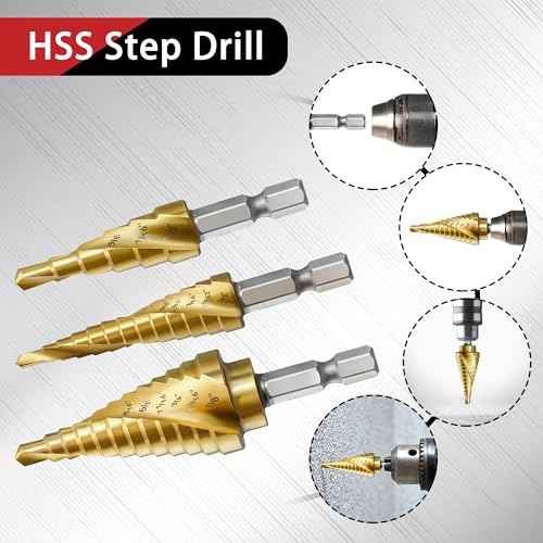 3PC Step Drill Bit Set, 1/4" Hex Shank High-Speed Steel Spiral Grooved Step Drill Bit for Sheet Aluminium Metal Wood Hole Drilling, 31 Step Sizes Taper Drill bit Set for DIY Lovers