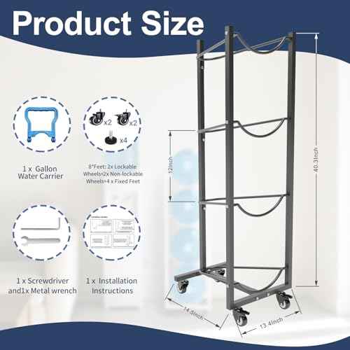 5 Gallon Water Jug Holder with Wheels 4 Tier 5 Gal Water Bottle Storage Rack Stand for Home Kitchen Office Gym Garage