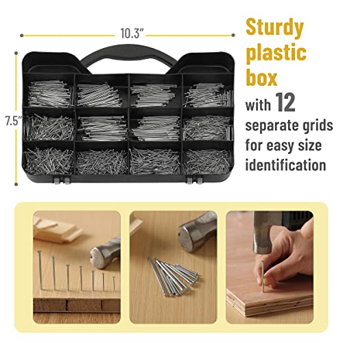 Mr. Pen Nail Assortment Kit - 1500 Pieces, 12 Sizes for Construction & Repairs