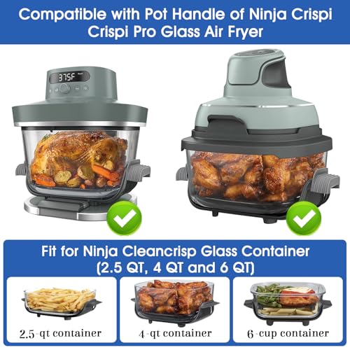 Winceed 2 Pack Silicone Handle Covers for Ninja Crispi Glass Air Fryer, Heat-Resistant 500°F, Grey