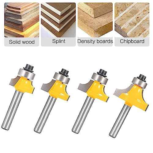 Roundover Router Bit Set£¬4pcs Router bit Set£¬1/4 inch Shank£¬Radius in 1/8", 1/4", 3/16", 5/16"£¬Bearing Guide for Rounding Edge bit (4pcs Roundover Router Bit)