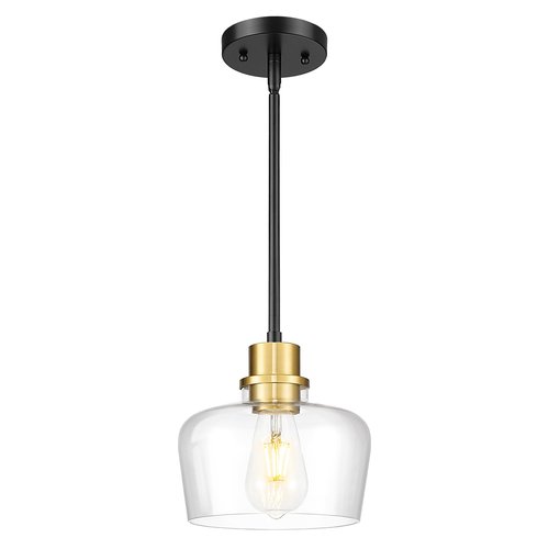 Emak 8 Inch Modern Pendant Lights Kitchen Island, Farmhouse Black and Gold Pendant Light Fixtures with Clear Glass Shade for Kitchen, Bedroom, Dining Room, PL122-BKBGD-CG