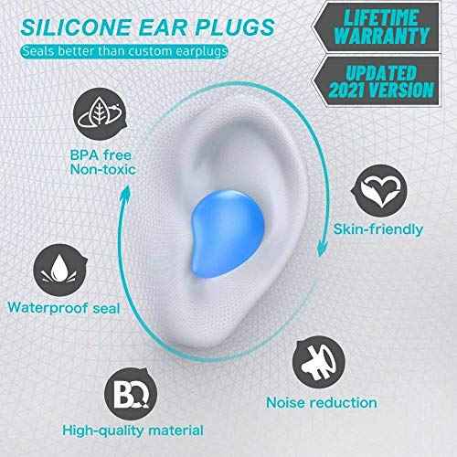 Silicone Ear Plugs for Sleeping Swimming,Reusable Moldable Noise Cancelling Earplugs for Shooting Range, Swimmers, Snoring, Airplanes, Travel, Work, Studying, (16-Pillows)