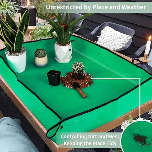 Herda 39.5" x 31.5" Plant Repotting Mat Waterproof Transplanting Mat and Potting Soil Mess Control,Square Succulent Gardening Mat Potting Soil Tidy Tray Repotting Mat Thick Foldable Soil Change Mat