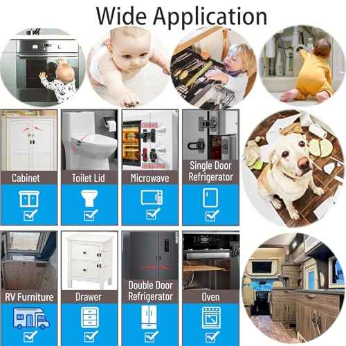2-Pack Refrigerator Lock Baby Proofing for Cabinet Door Drawer Freezer RV Oven Cupboard Closet Kitchen, 90 Degree Fridge Latches Petproof Childproof for Toddler Cat, Strong Adhesive No Drill