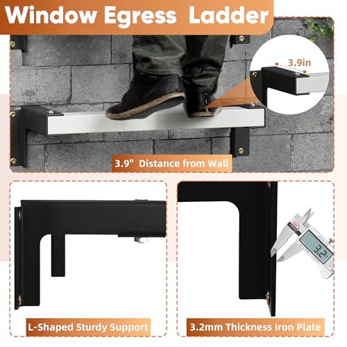 MYOYAY Window Well Ladder 4-Rung Heavy Duty Egress, Adjustable Basement Multi-Purpose Fire Escape Ladder for Home Safety
