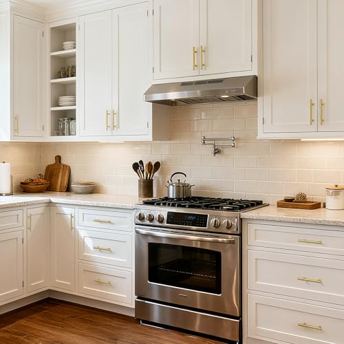 Goldenwarm 10 Pack 3 Inch Gold Cabinet Handles Brushed Gold Pulls with 76mm Hole Centers