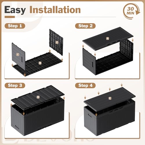 Devoko 100 Gallon Waterproof Resin Deck Box with Black Cushion - Outdoor Storage & Bench