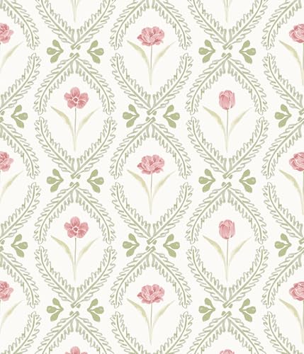Orainege Floral Peel and Stick Wallpaper 16.9 x 118.1 inches - Green/Pink