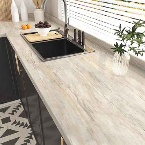 Wallercity Light Wood Oak Contact Paper for Counter Tops Beige Wood Grain Self Adhesive Wallpaper for Bathroom Peel and Stick Countertops Vinyl Wrap Kitchen Wall Paper for Cabinets Table 15.8''x78.7''
