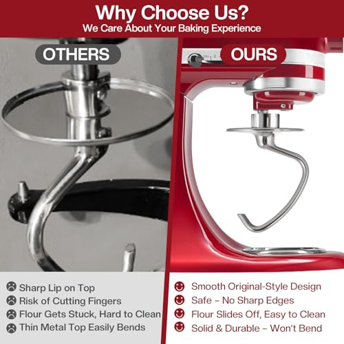 Mttobo Stainless Steel Dough Hook for KitchenAid 4.5–5 Qt Tilt-Head Mixers (K45DH) – Dishwasher Safe, Heavy-Duty Replacement