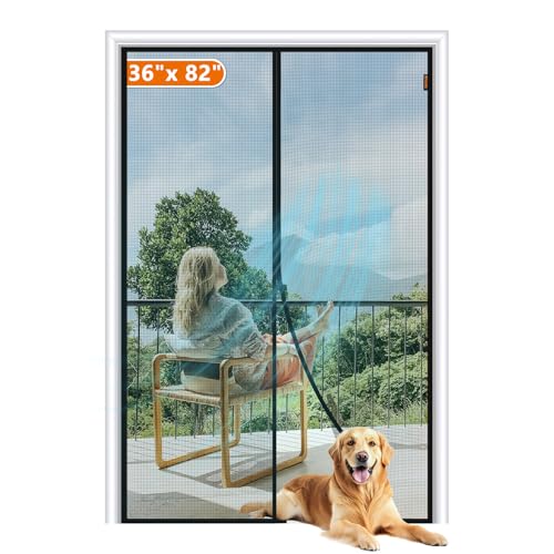 MAGZO Magnetic Screen Door 36x82 Inches Fit Gray Mesh Hands-Free Auto-Close