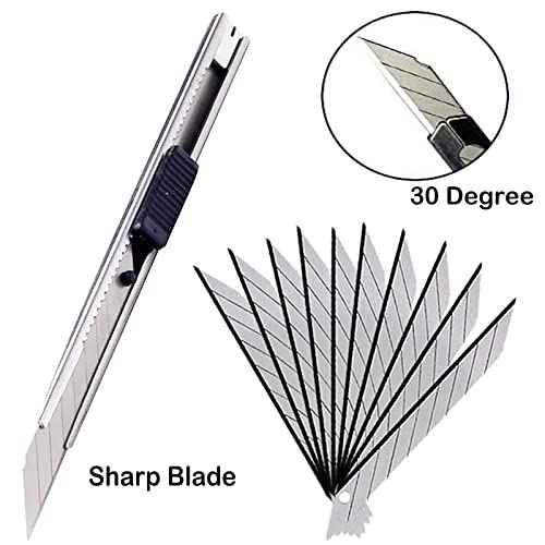 9mm Snap Off Utility Knife 3 Pack High Hardness Retractable Box Cutters with 30 Pcs Snap Off Blades,Art Craft Hobby Cutter 9mm Knife for Home Office Workstation