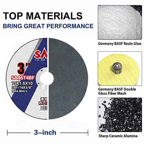 SALI 6 Pack Cut Off Wheels 3 Inch General Purpose Metal Cutting Wheel for 3 in Angle Grinders and Die Grinders- Cutting Disc Aggressive Cutting 3" x 1/16" x 3/8" Operating Up to 20380 RPM and 80 M/S