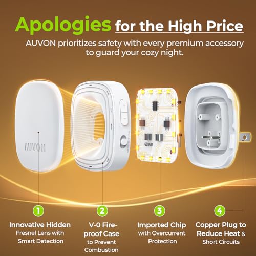 AUVON Warm White Plug-in LED Night Light 4-Pack with Dusk-to-Dawn & Motion Sensor