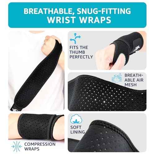HiRui Breathable Wrist Brace (2 Pack) for Relieve Wrist Pain from Carpal Tunnel, Arthritis, Tendonitis, Sprain, TFCC | Adjustable Wrist Wraps Support for Weightlifting, Tennis - Fits All (Black)