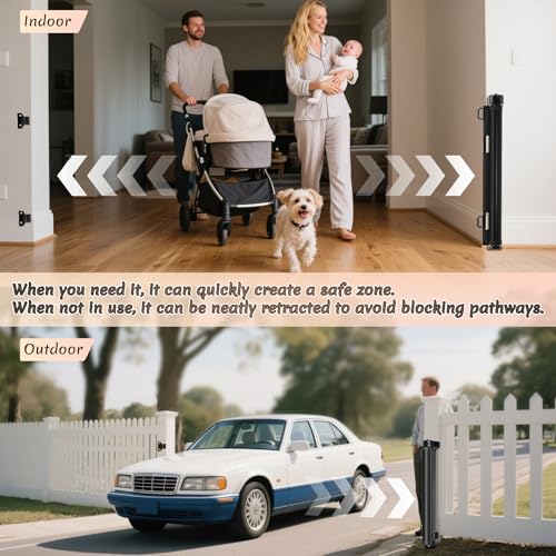 Miumoon 120 Inch Black Reinforced Retractable Baby Gate, 42" Tall