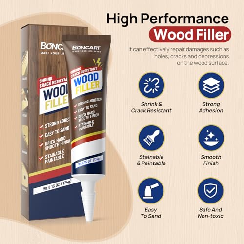 Boncart White Wood Filler, 6.15 oz Paintable & Crack-Resistant Wood Putty