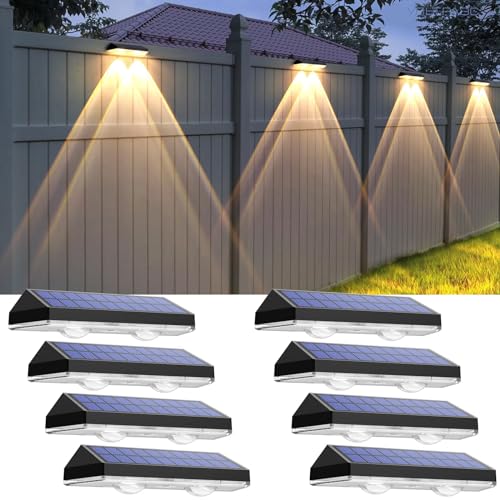 LIANGLOME Solar Fence Lights 3000K/4000K/6000K 8-Pack, 3 Modes, Waterproof Outdoor Lighting