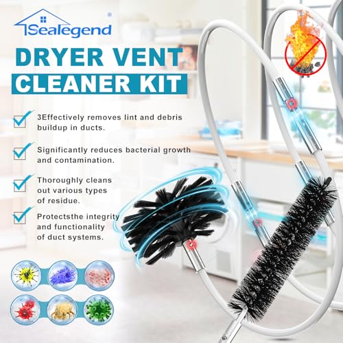 Sealegend 40Ft Dryer Vent Cleaner Kit with Flexible Rods & Brush Head