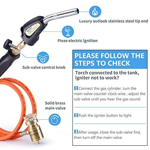 Propane Torch Hose Kit, Mapp Gas Torch Heat 3600¢µ Map Gas Torch Kit Trigger Start & Flame Adjustment, Soldering Welding Torch Fuel by MAPP, Map/Pro,Propane(Includes Cylinder Clip)