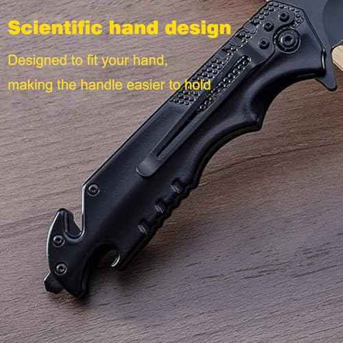 Pocket Knife with Serrated Clip Blade, Folding Pocket Knife for Outdoor Tactical Survival and EDC, Survival Knife Liner-Lock Belt Clip, Hunting, Camping, Broken Glass, Unique Gifts for Friends