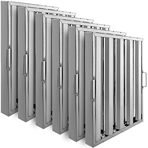 VBENLEM 19.5W x 24.5H Inch 430 Stainless Steel Hood Filter Pack of 6, 4-Groove Commercial Range Hood Filters