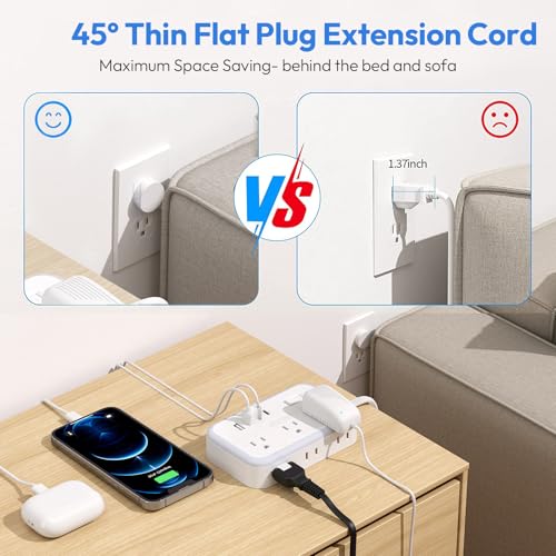 NTONPOWER 15 FT Flat Plug Extension Cord with Surge Protector & 6 Outlets