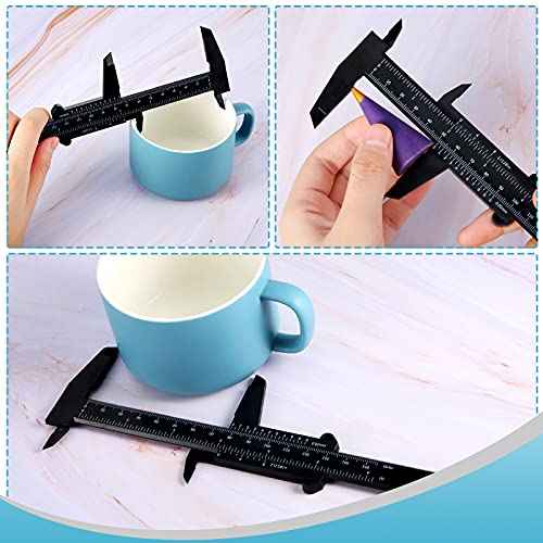 Flutesan 6 Inch/ 150 mm Mini Plastic Vernier Caliper Double Scale Measuring Tool Rectangular Vernier Caliper Read Sliding Gauge Ruler for Eyebrow Stencil Makeup Student School Office Home, 5 Pieces