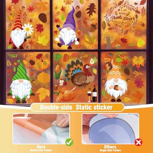 Pack of 159 Window Stickers Autumn, Maple Leaf Autumn Decoration Windows Self-Adhesive Stickers, Small Animals Pumpkin Turkey Window Fall Windows Stickers for Indoor Outdoor Glass Thanksgiving Autumn