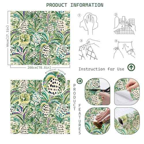 Green Leaf Wallpaper Boho Peel and Stick Wallpaper Modern 17.3"x78.8" Abstract Tropical Wallpapers Botanical Contact Paper for Cabinets Jungle Self Adhesive Removable Wall paper Waterproof Decor Vinyl