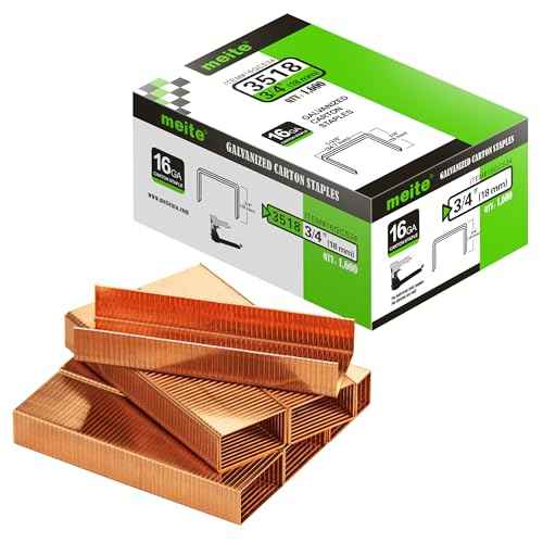 meite Carton Closing Staples 16 Gauge 1-3/8" Wide Crown 3/4" Leg Copper-Coated Carton Staples for Pneumatic or Manual Box Stapler Gun - Cardboard Closer Packaging (1,600PCS)