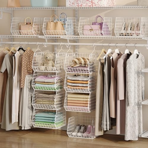 X-cosrack White 4-Tier Foldable Closet Hanging Organizer - Space Saver