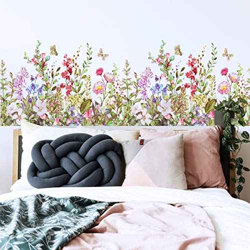 4 Pieces Flower Wall Stickers Decals Removable Vinyl Plants Wall Stickers Peel and Stick Wall Sticker for Baby Home Bedroom Living Room Home Decoration