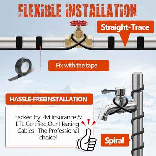 £¨3FT-200FT£©Pipe Heating Cable for Pipe Freeze Protection, Heat Cable for Water Pipes, Heat Tape for Water Pipes, Plumbing Fixtures, Keeps Water Flowing at -40¡ÆF, 120V 5W/FT£¨50FT£©