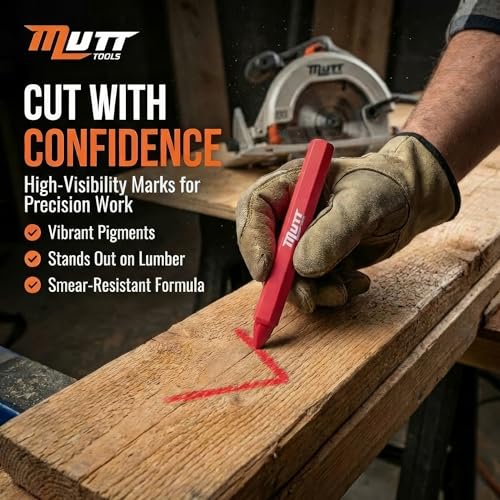 Red Lumber Crayons 12 Pack - Mutt Tools Construction Crayons, Hexagon Grip