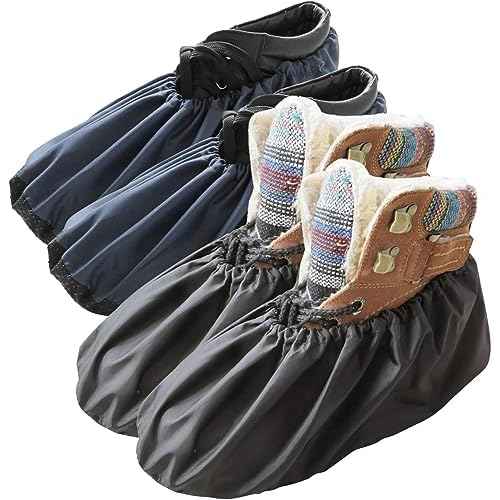 Washable Reusable Shoe Boot Covers - Non-Slip, Water-Resistant (2 Pairs, Large) for Contractors & Households - Keep Carpets, Floors, and Rooms Clean