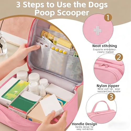 Pink Portable First Aid Bag with Multiple Pockets for Travel & Outdoor Use