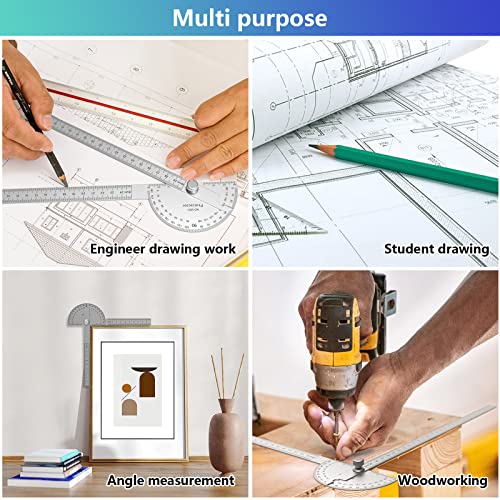 ForoGore 30 cm Stainless Steel Protractor with Adjustable Two-Arm Ruler – 0-180°