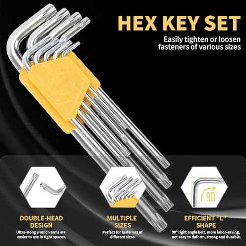 Torx Wrench Set Star Key Cr-V ? 9PCS Torx Allen Key Set, T10?T50, Chrome Vanadium Steel, Silver Finish, Long Arm, for Electronics, Furniture Screws, Automotive Fixes