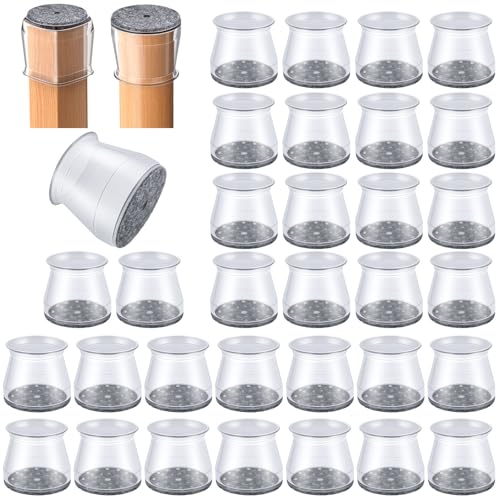 OASUM 32 Pcs Clear Large Silicone Chair Leg Floor Protectors with Felt Pads - Universal Fit