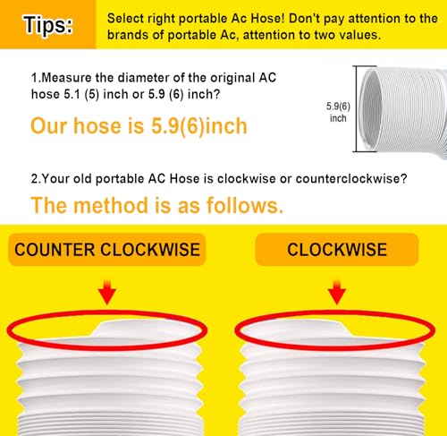 Aukney 59'' Portable Air Conditioner Exhaust Hose - 5.9 Inch Anti-Clockwise Thread, Universal Replacement Vent Hose