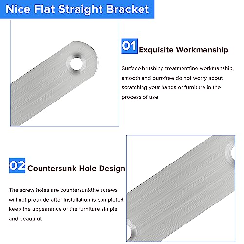 40 Pcs Stainless Steel Straight Brackets with Screws - 40mm Flat Furniture Repair Kit
